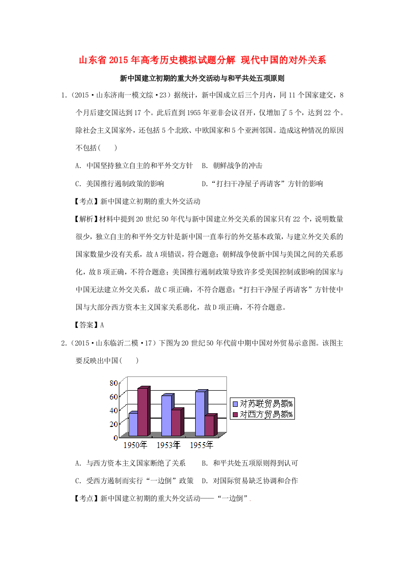 山东省高考历史模拟试题分解