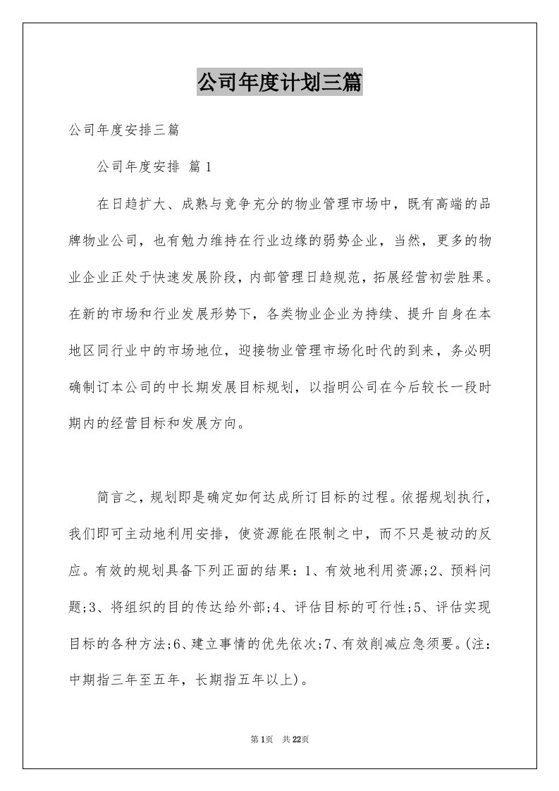 公司年度计划三篇例文