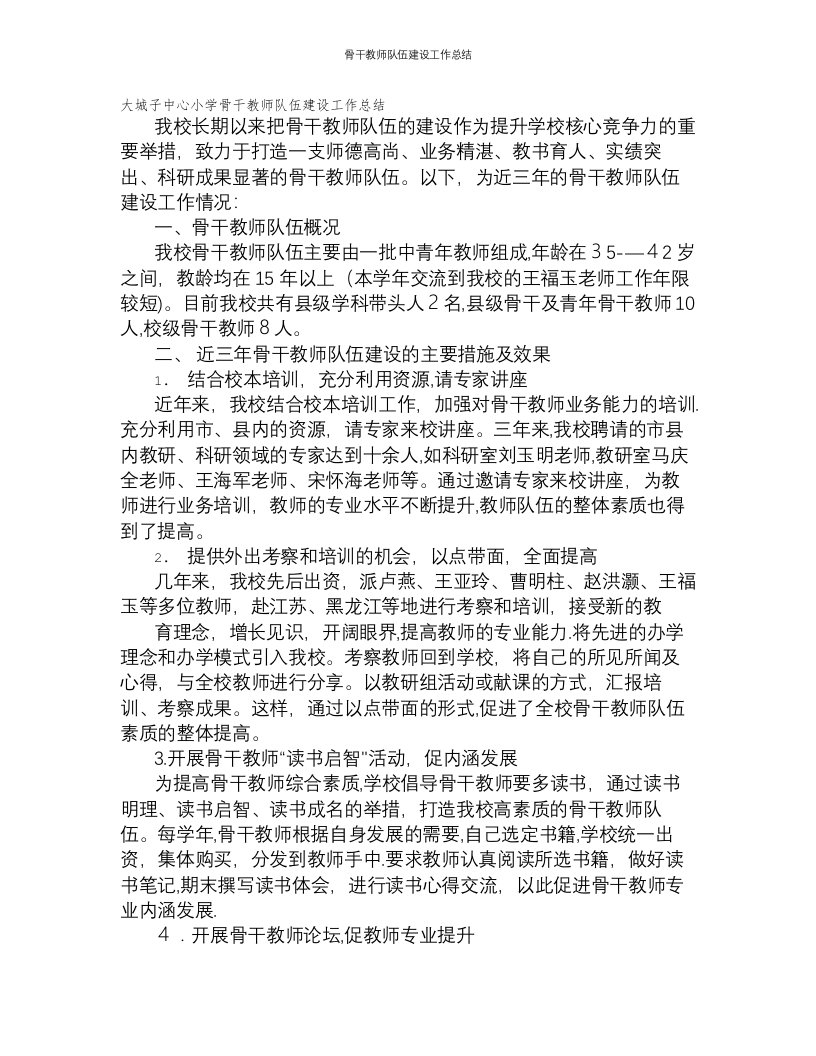 骨干教师队伍建设工作总结