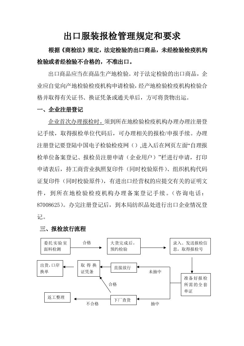 出口服装报检管理规定和要求