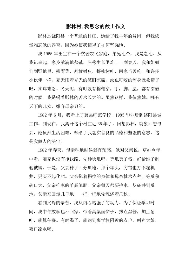 影林村,我思念的故乡作文