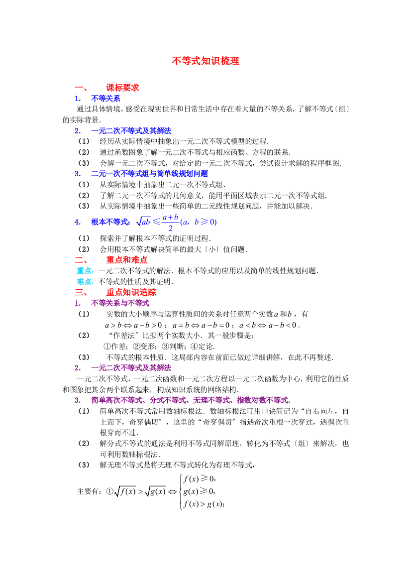 （整理版）不等式知识梳理