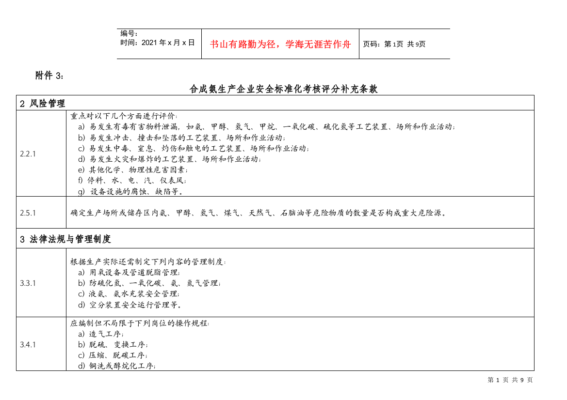 合成氨安全标准化补充条件