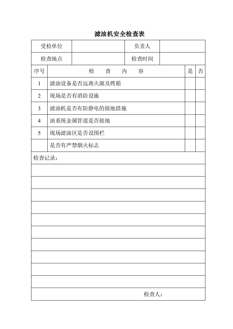 建筑公司安全管理-滤油机安全检查表