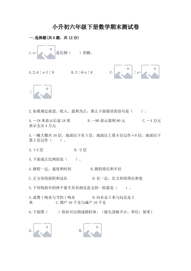 小升初六年级下册数学期末测试卷（历年真题）