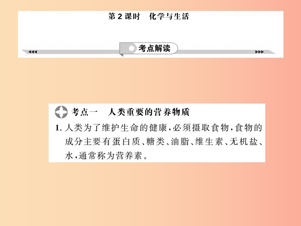 2019年中考化学一轮复习第2部分板块归类板块4化学与社会发展第2课时化学与生活课件