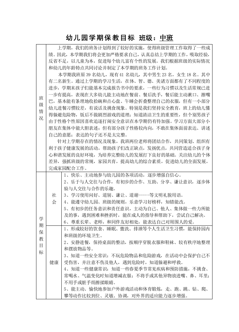 中班下学期目标计划