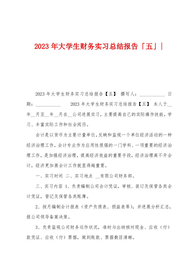 2023年大学生财务实习总结报告「五」