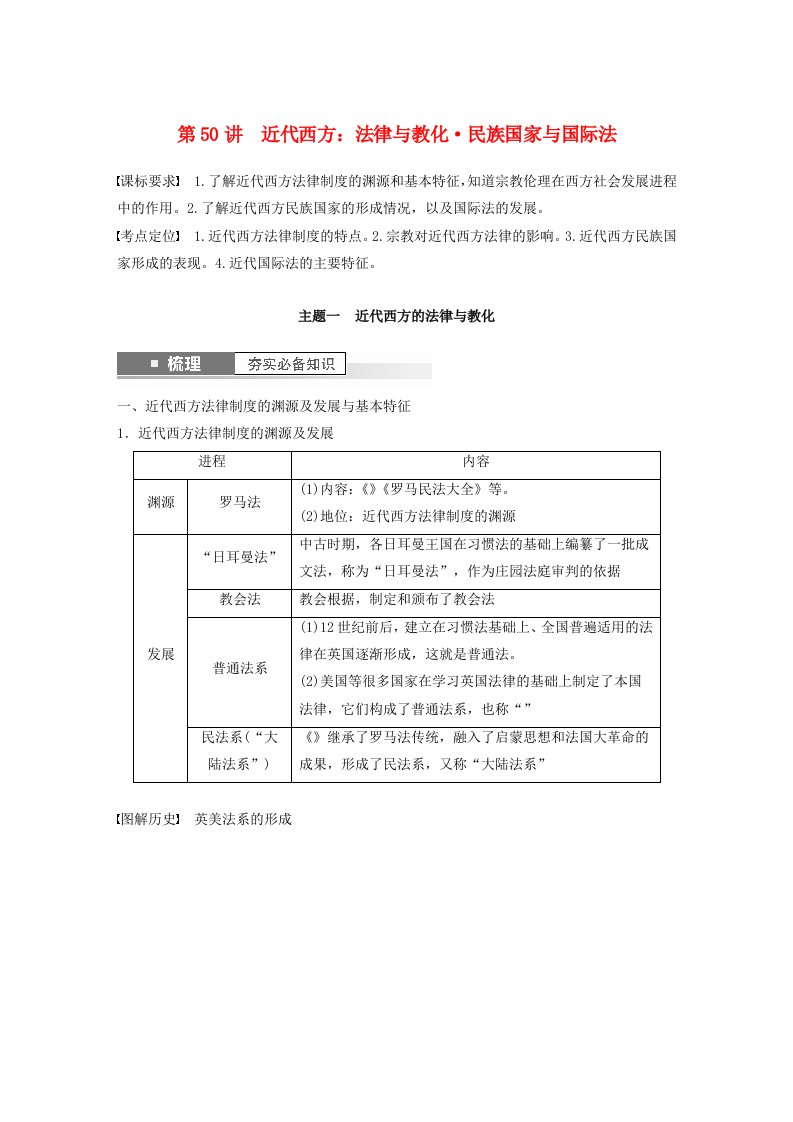 江苏专用新教材2024届高考历史一轮复习学案板块六选择性必修部分第十四单元第50讲近代西方：法律与教化民族国家与国际法