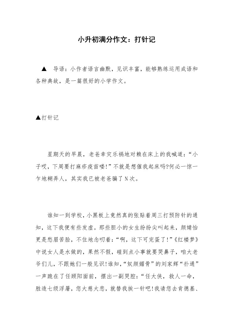 小升初满分作文：打针记