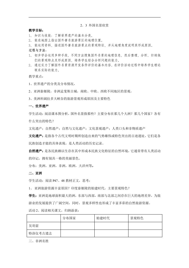 湘教版地理选修3《国外名景欣赏》