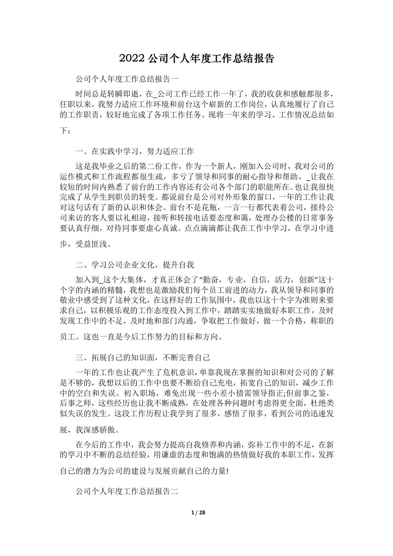 2022公司个人年度工作总结报告