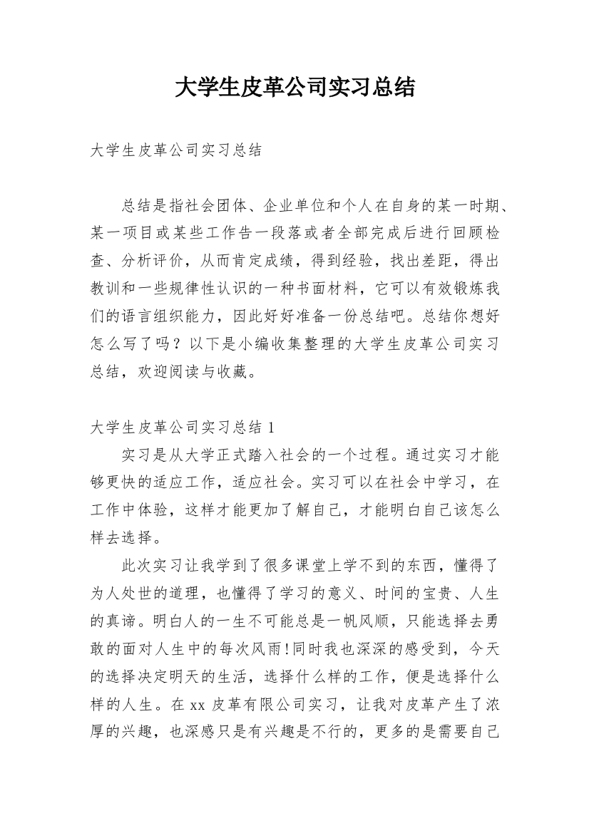 大学生皮革公司实习总结