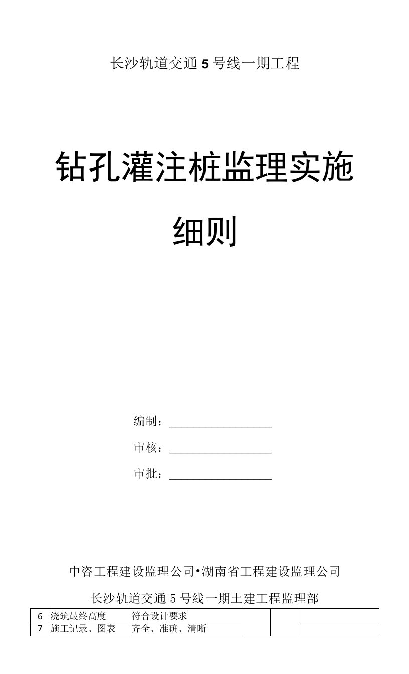 钻孔灌注桩监理实施细则