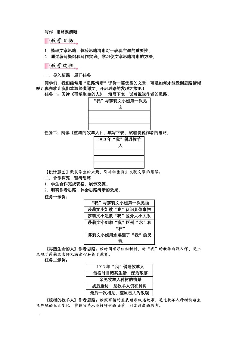 部编版七年级语文上册教案第四单元写作思路要清晰