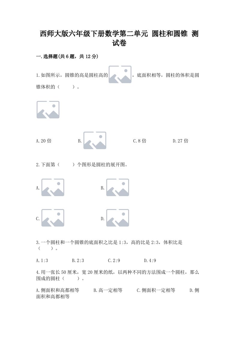 西师大版六年级下册数学第二单元