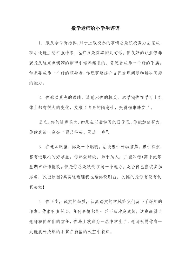 数学老师给小学生评语