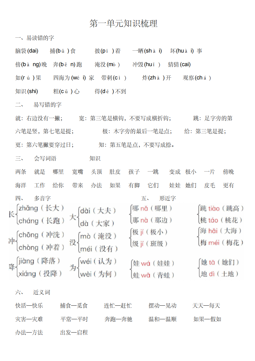 (精品)2019年新版二年级上册语文复习资料