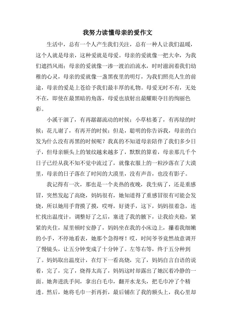 我努力读懂母亲的爱作文