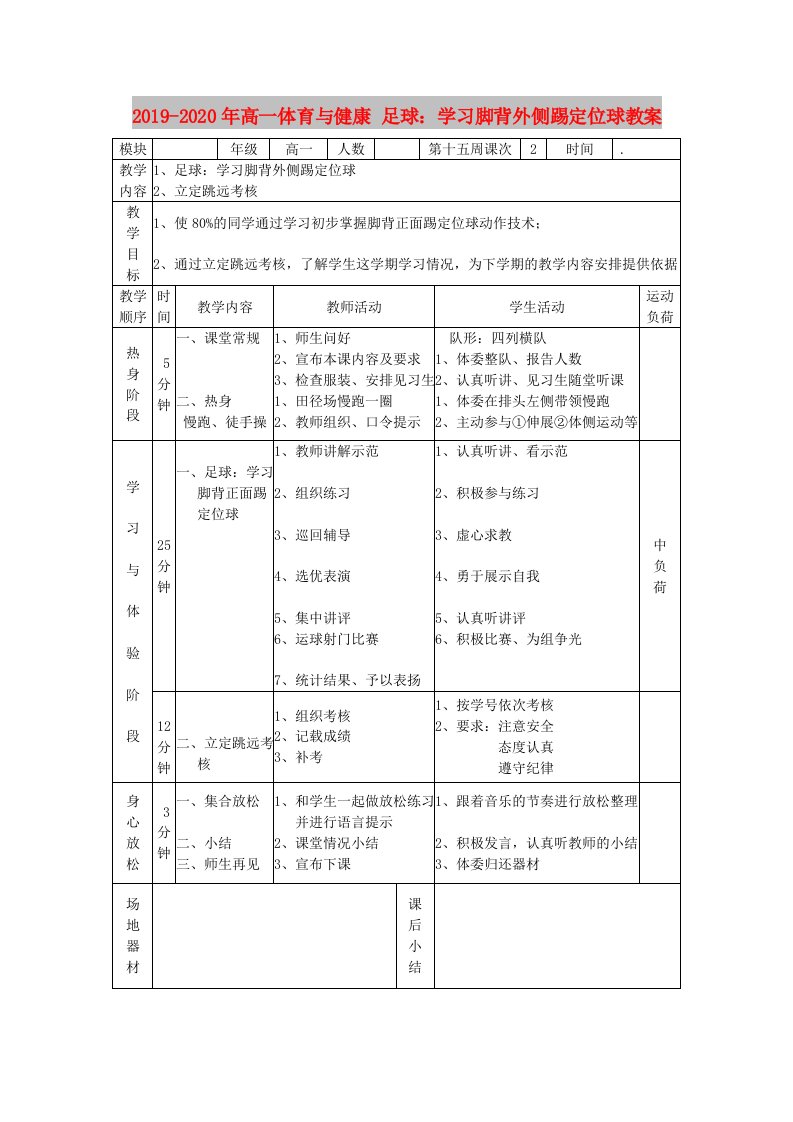 2019-2020年高一体育与健康