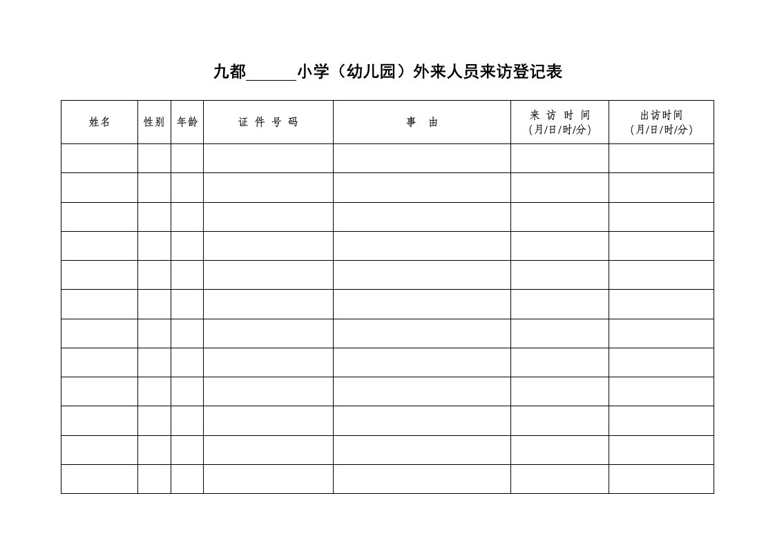 小学(幼儿园)外来人员来访登记表