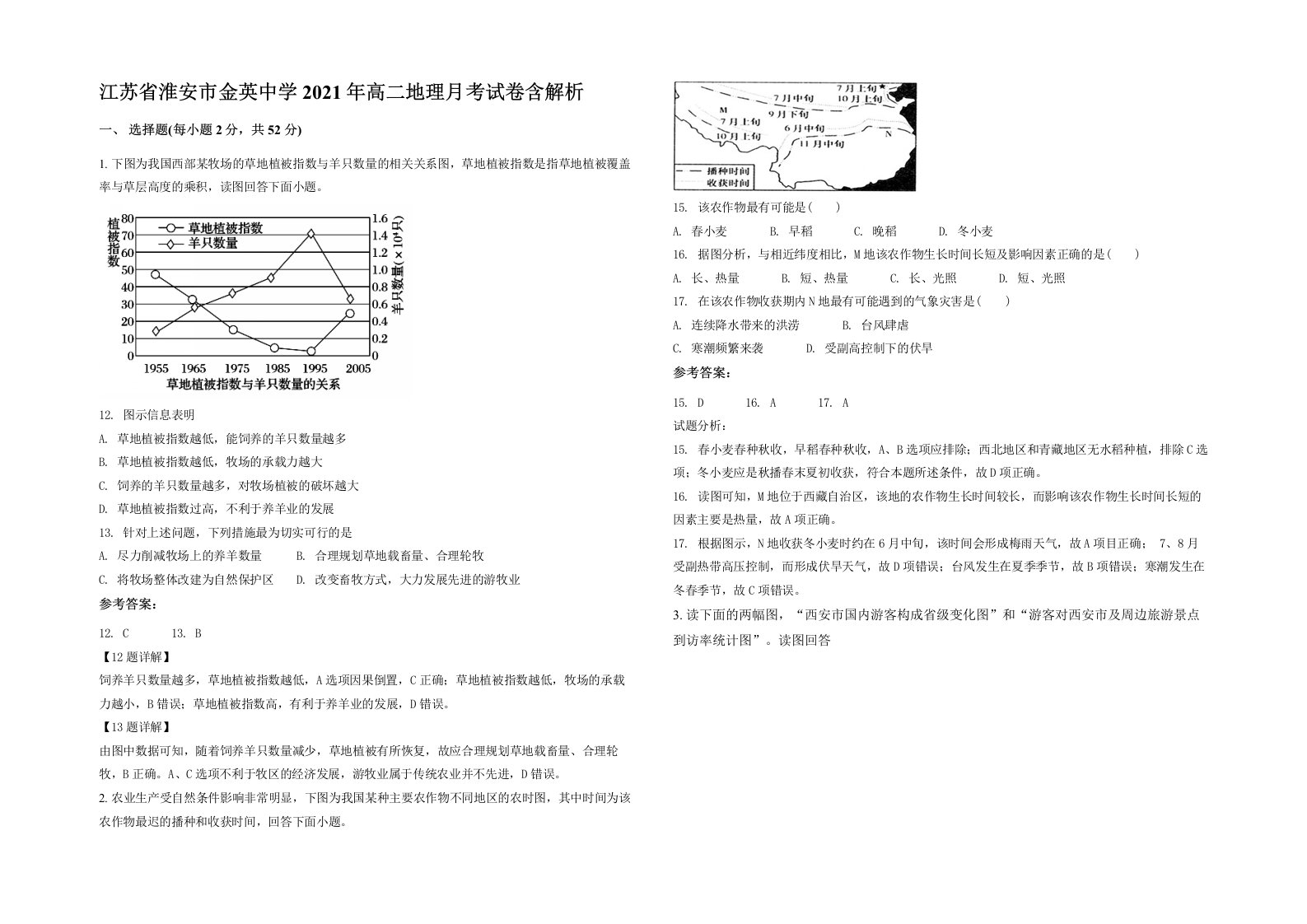 江苏省淮安市金英中学2021年高二地理月考试卷含解析