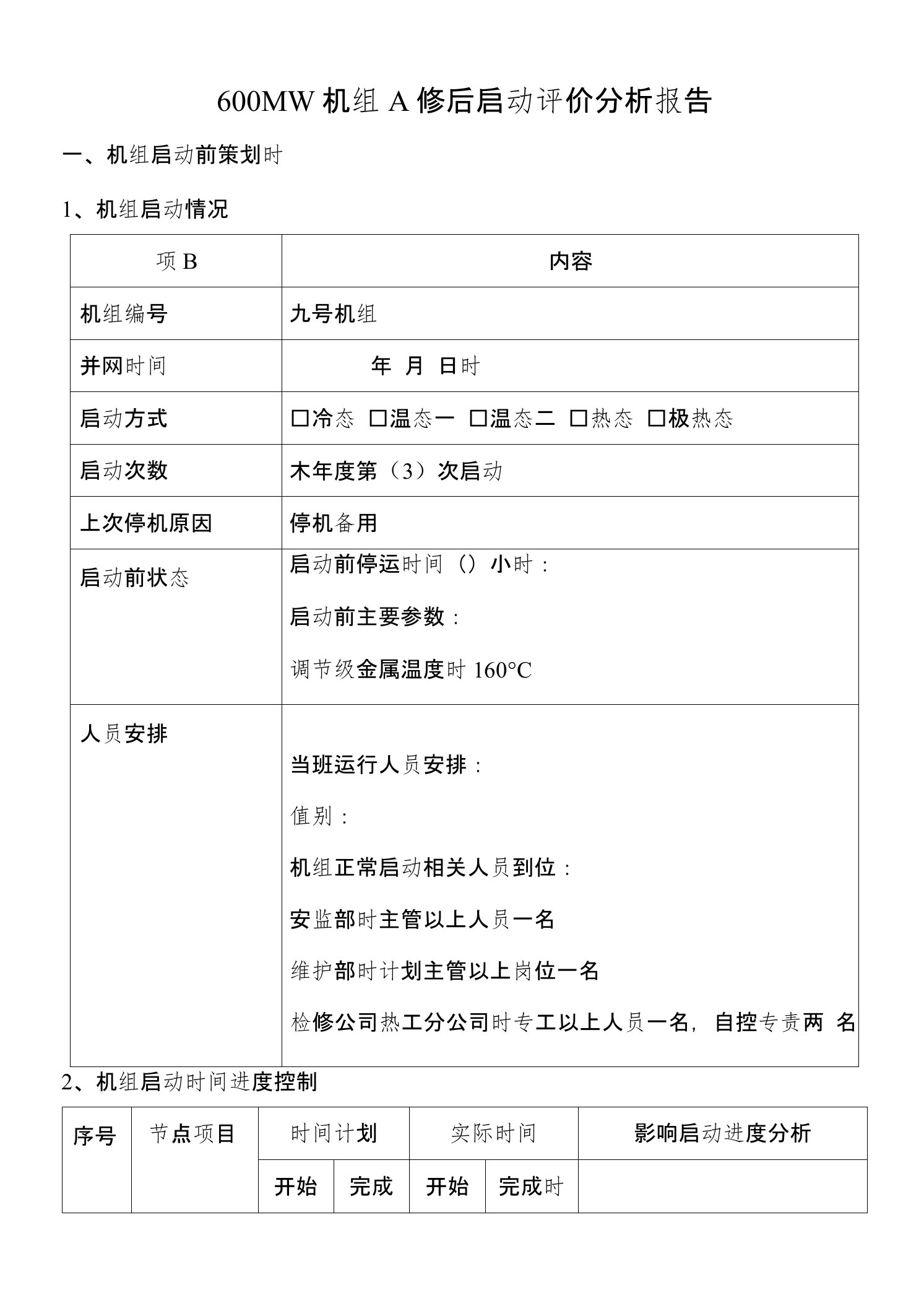 600MW机组启动评价分析报告（9机组03月01日温态启动）