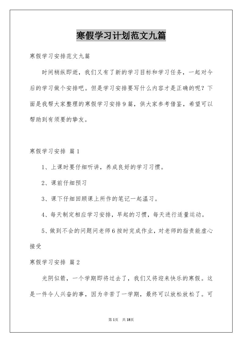 寒假学习计划范文九篇例文