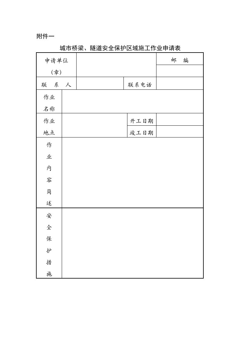 附件1：城市桥梁、隧道安全保护区域施工作业申请表.doc