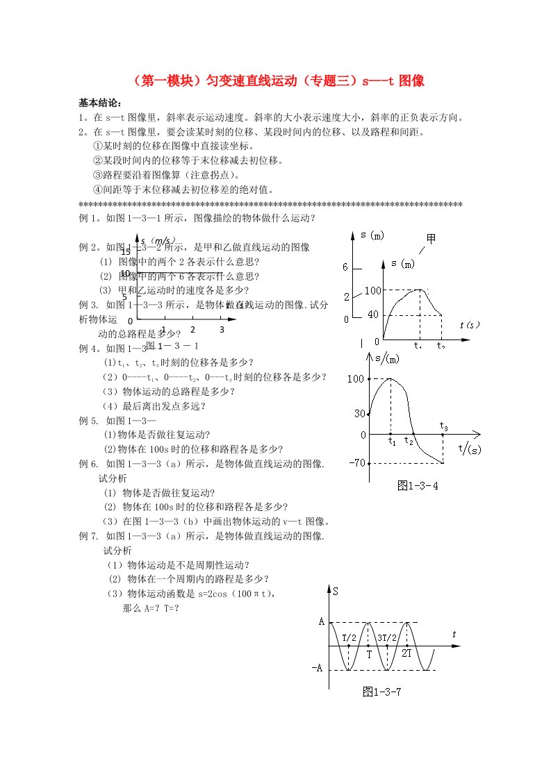 高三物理复习学案专题三：s-t图像（新人教版）