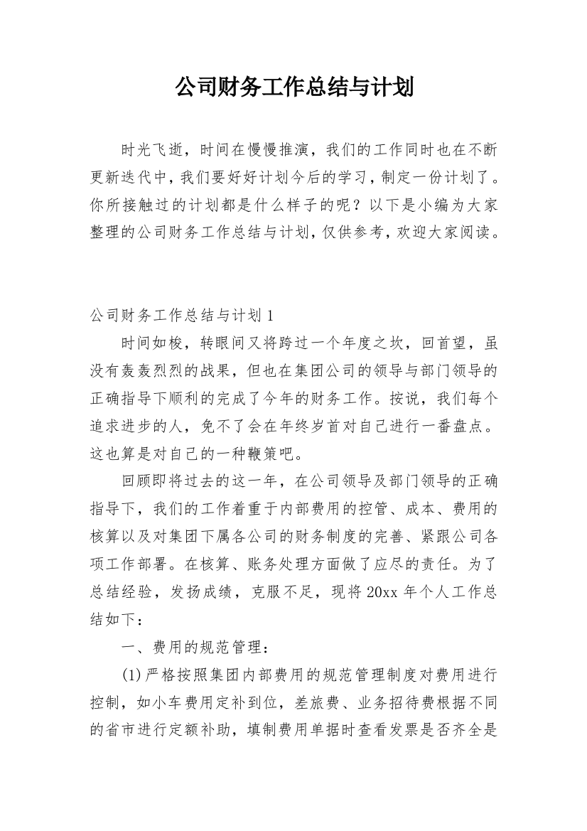 公司财务工作总结与计划