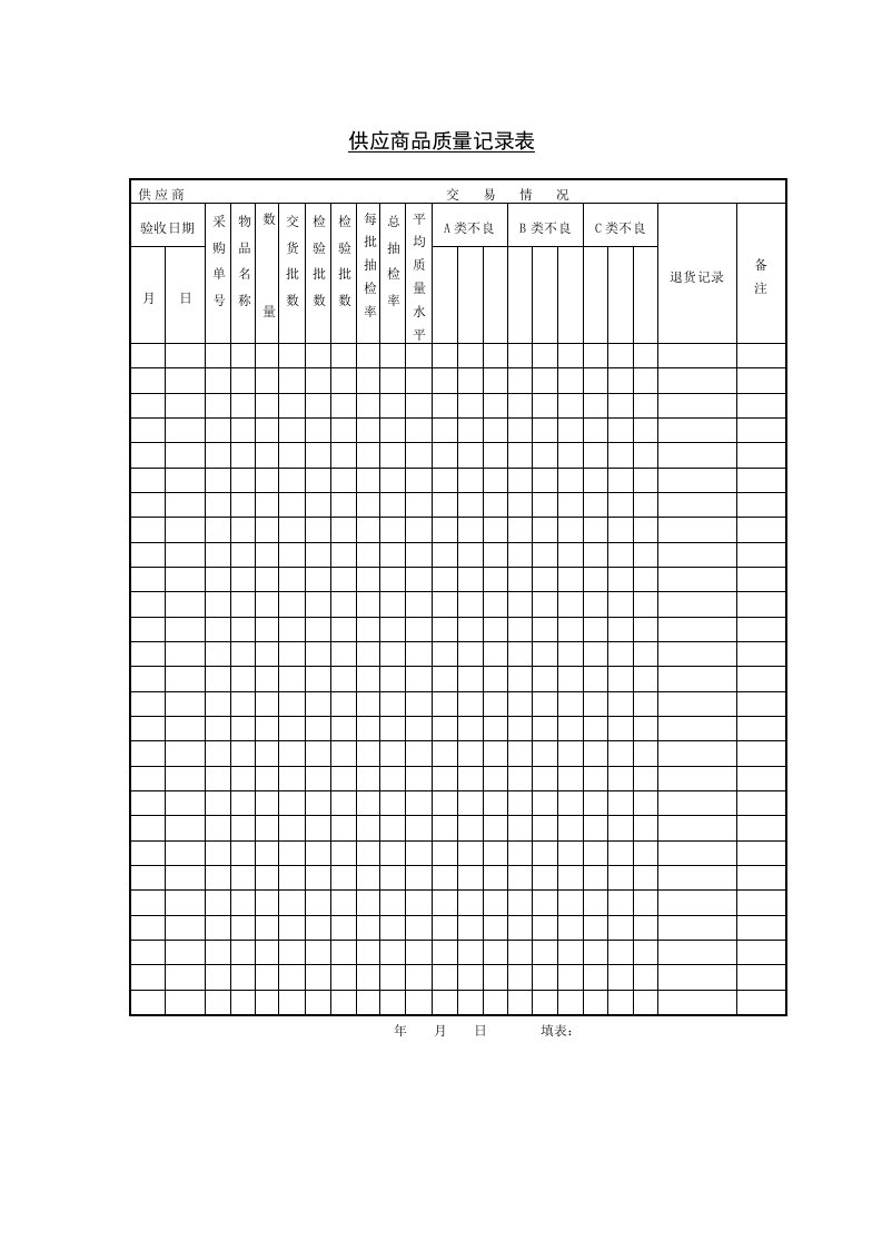 供应商品质量记录表