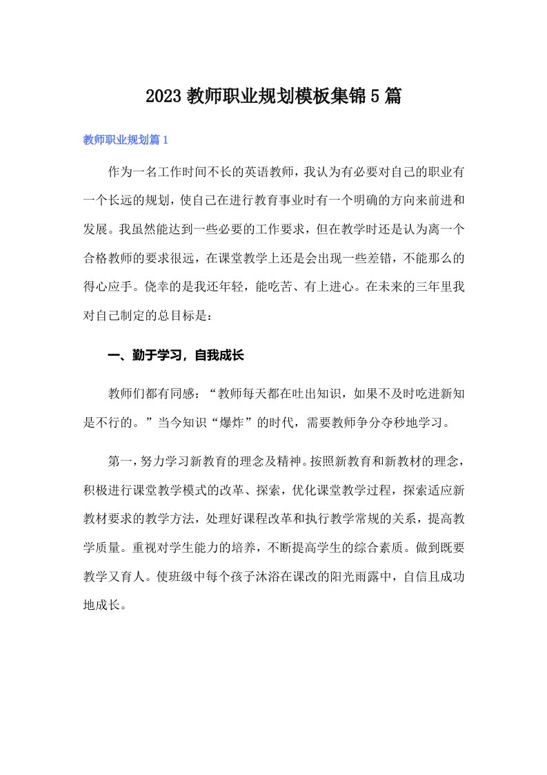 2023教师职业规划模板集锦5篇