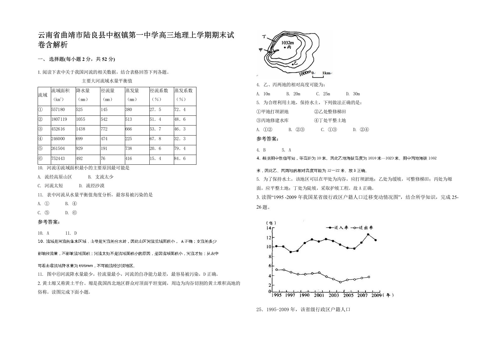 云南省曲靖市陆良县中枢镇第一中学高三地理上学期期末试卷含解析