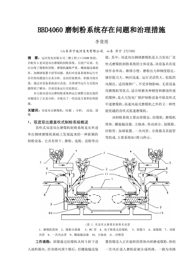 BBD4060磨制粉系统存在问题和治理措施