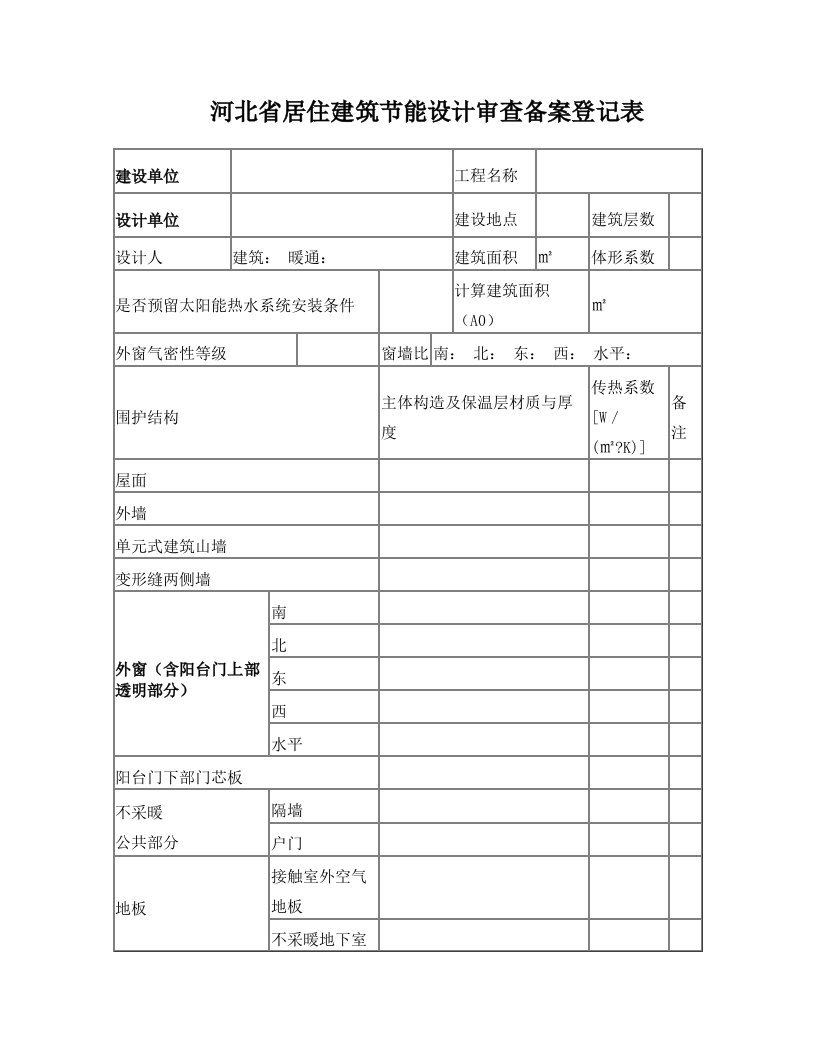 河北省居住建筑节能设计审查备案登记表