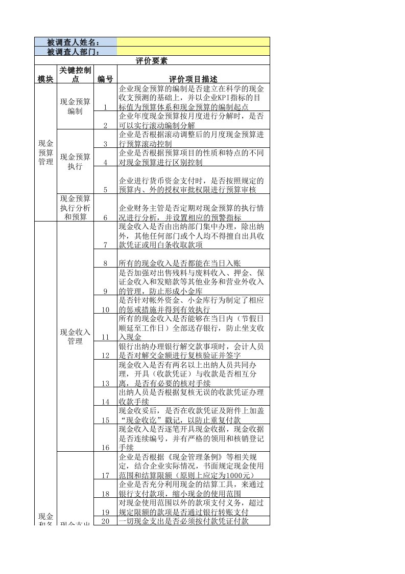 12-内控问卷调查表(业务内控-资金营运)