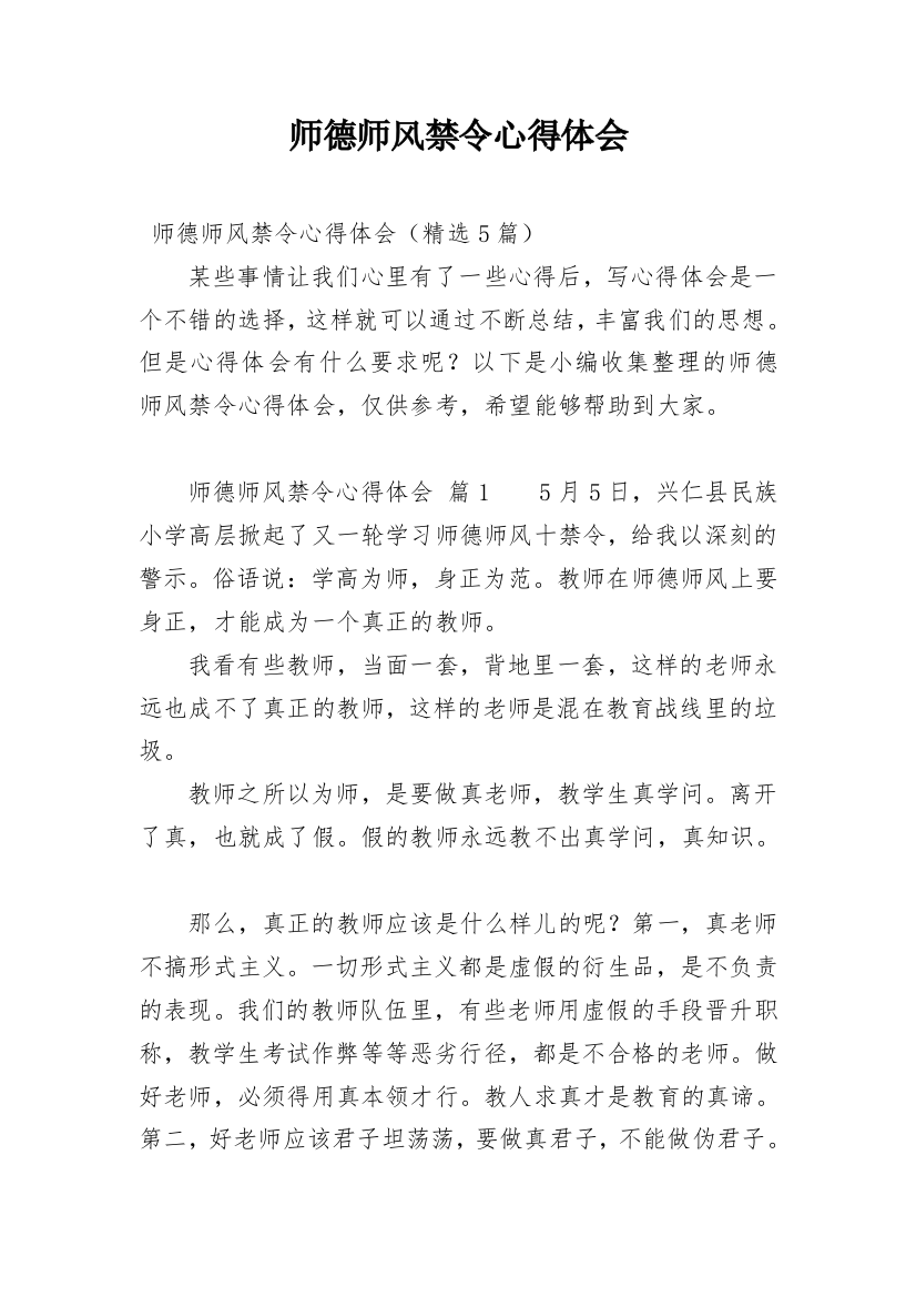 师德师风禁令心得体会