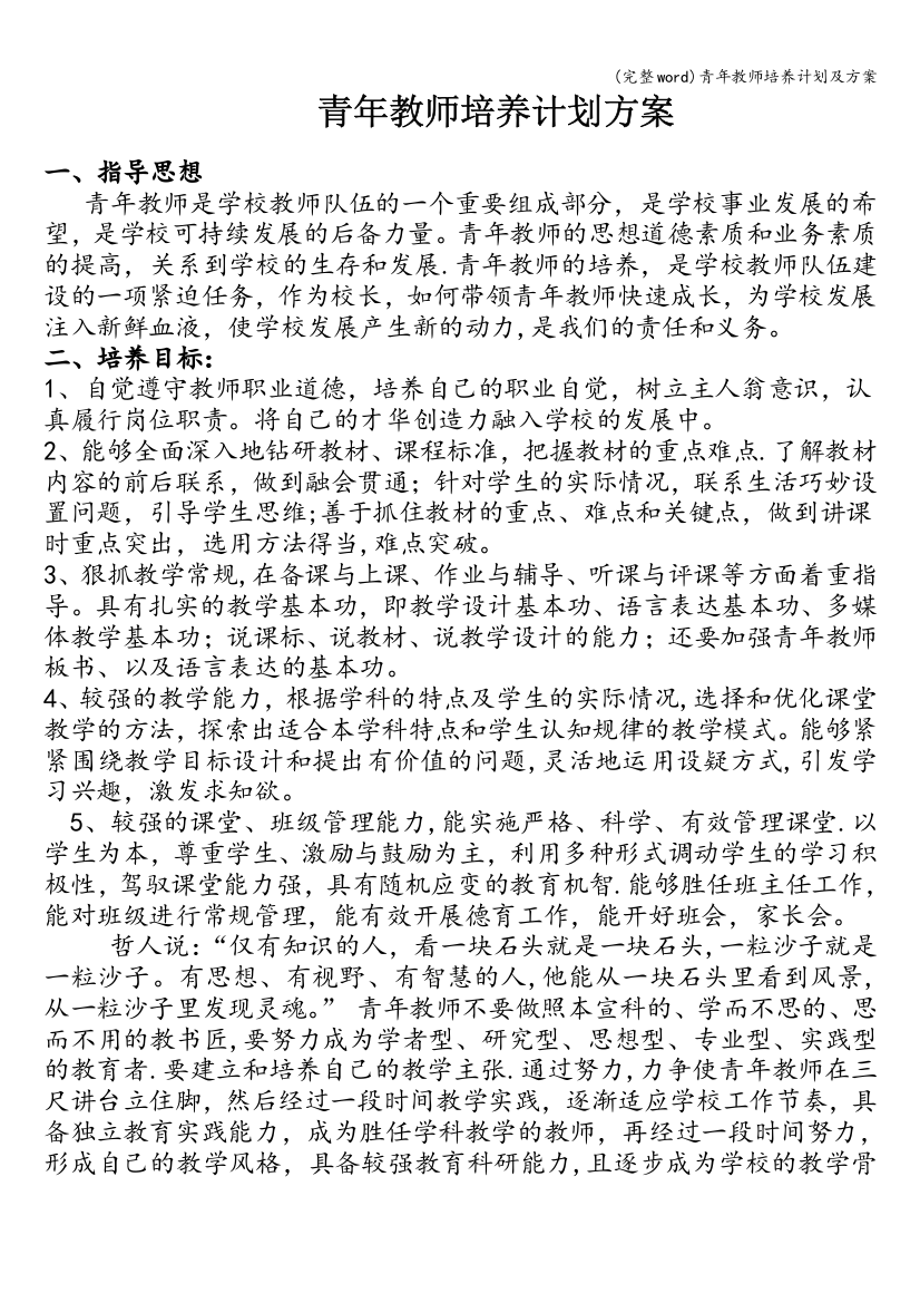 青年教师培养计划及方案