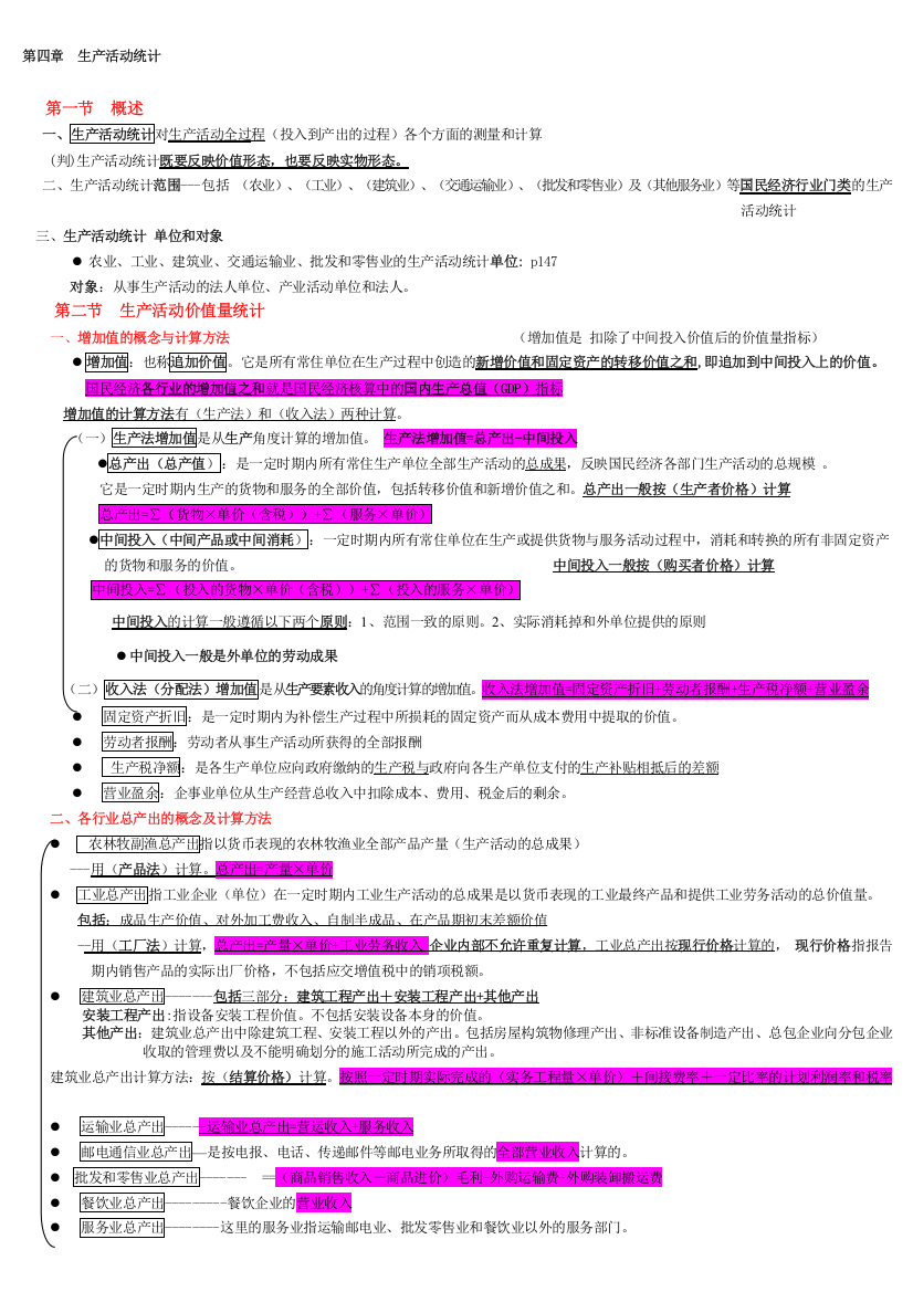 (笔记整理)2011年统计基础知识与统计实务--第四章--生产活动统计