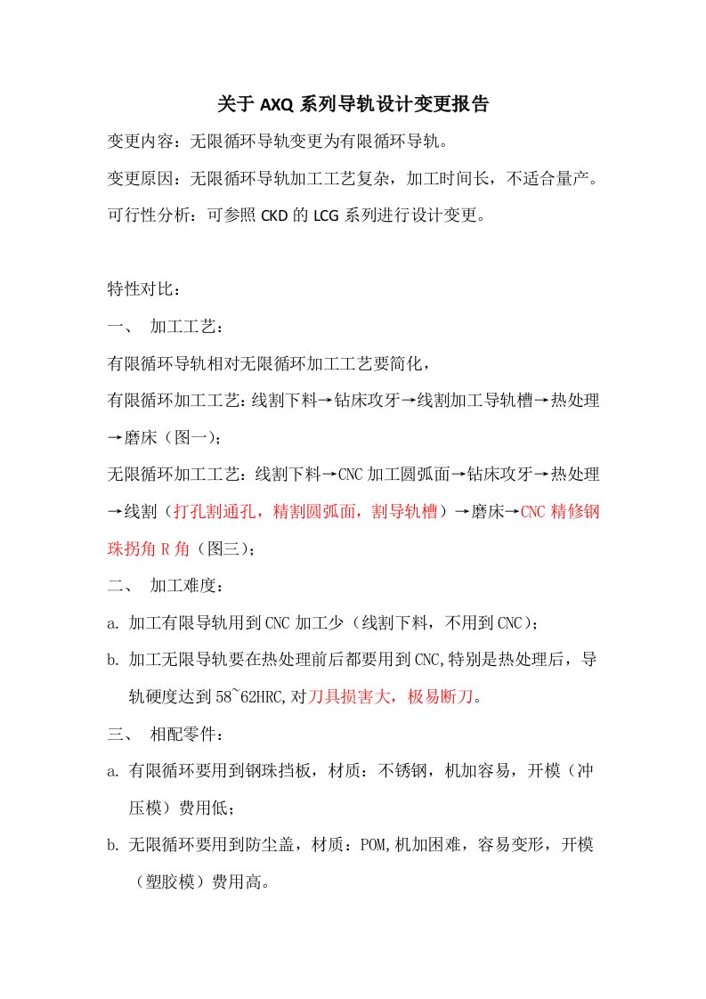 关于AXQ系列气缸导轨变更报告