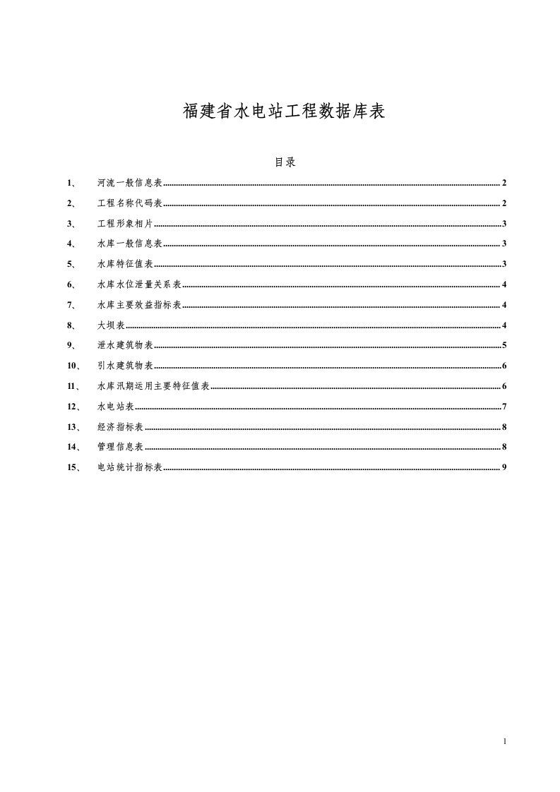 c顺昌县水电站工程数据库表