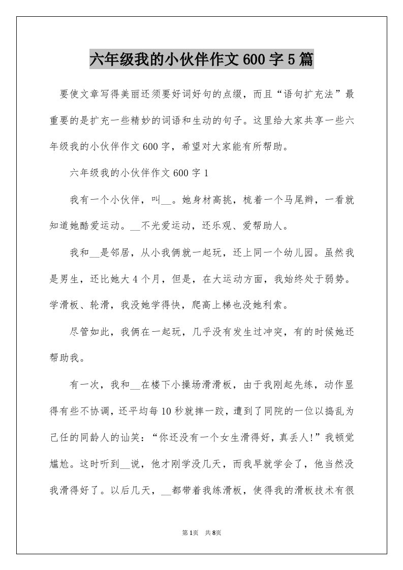 六年级我的小伙伴作文600字5篇