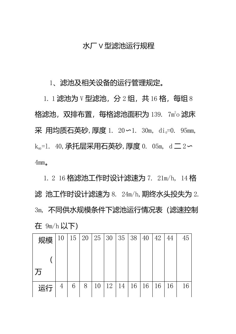 水厂V型滤池运行规程