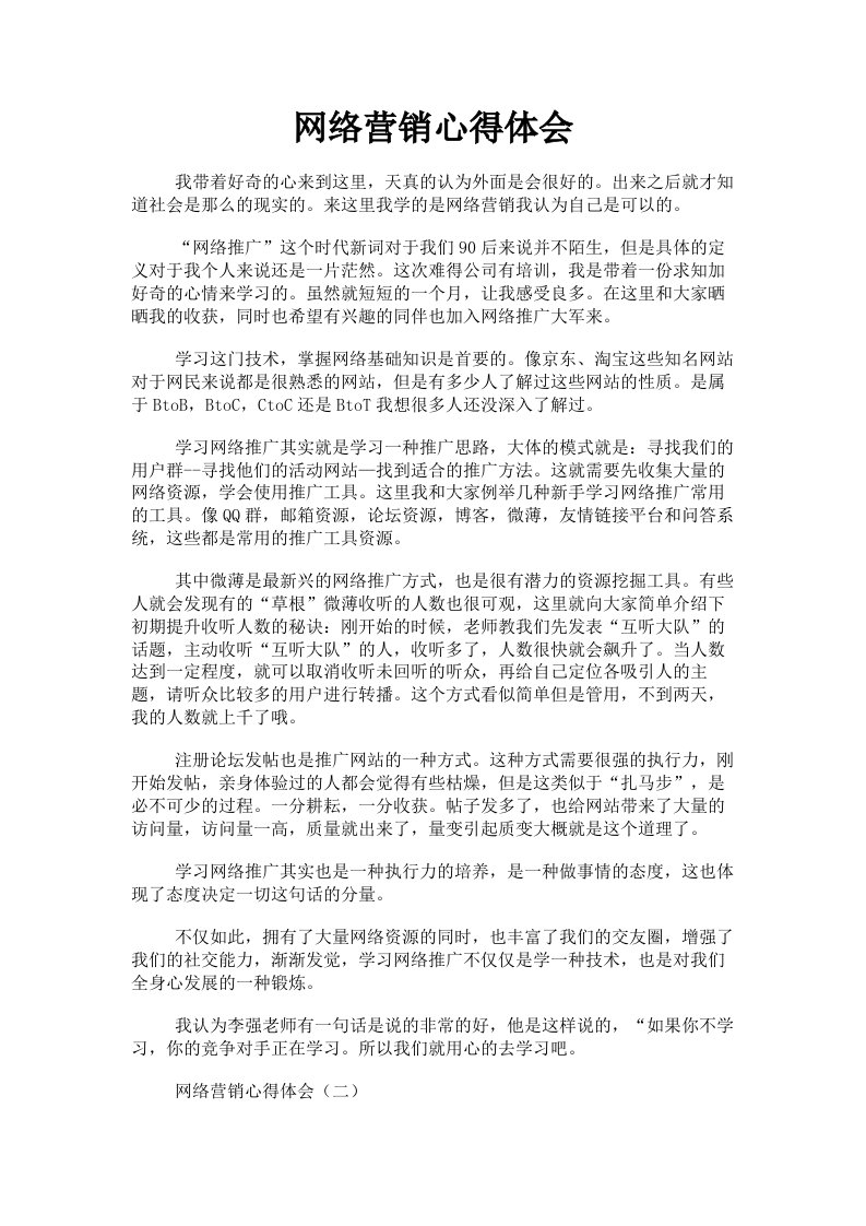 网络营销心得体会