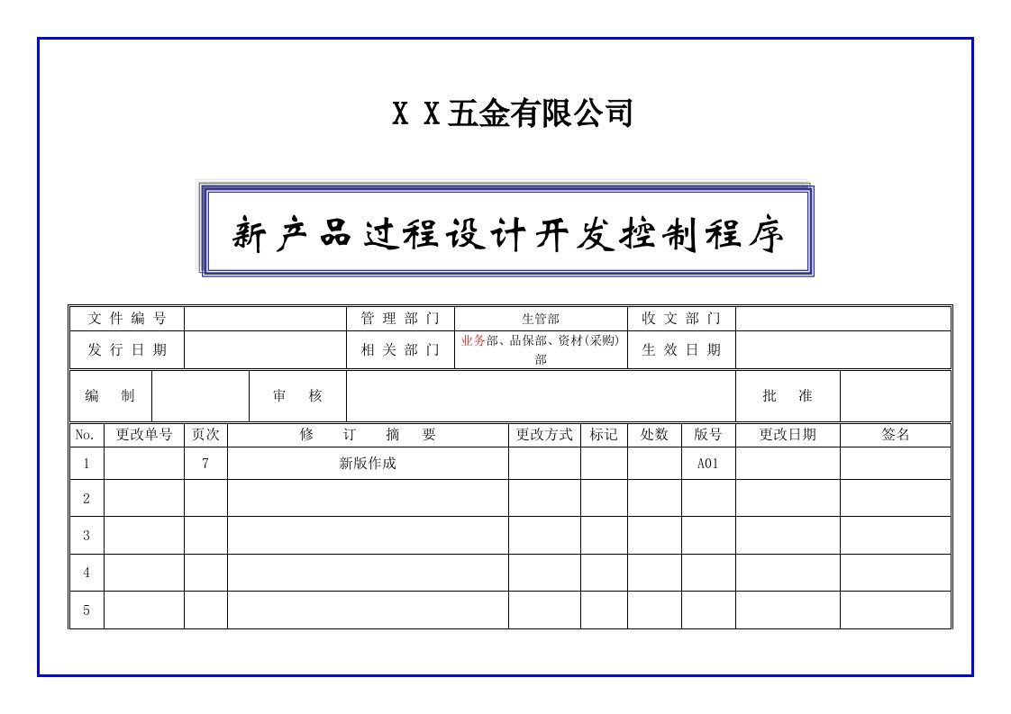 产品过程设计开发控制程序