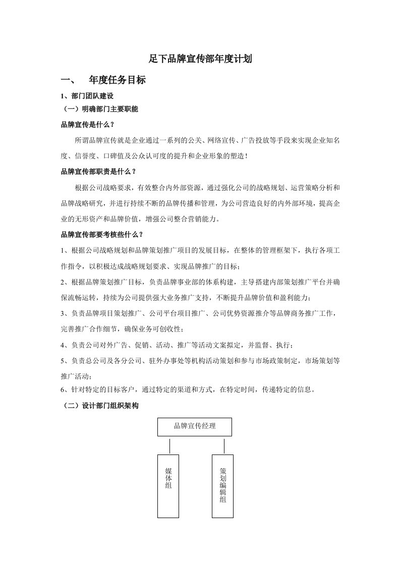 足下品牌宣传部年度计划