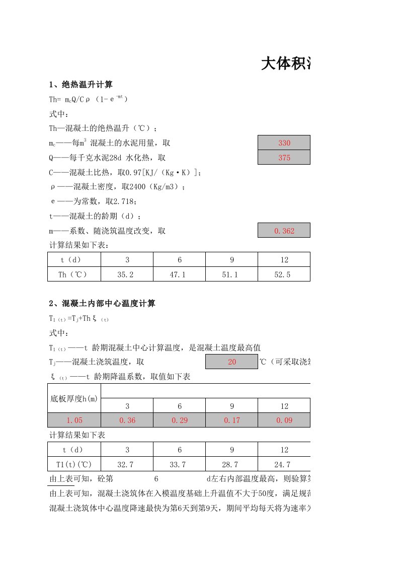 大体积混凝土热工计算小软件