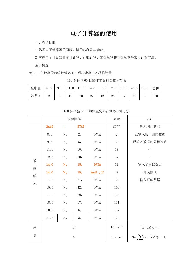 电子计算器的使用