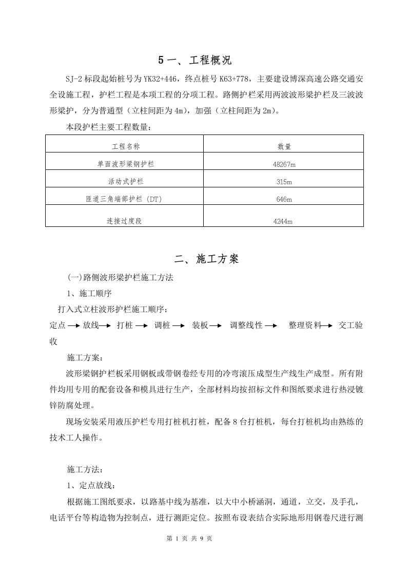 高速公路交通安全设施工程护栏施工组织设计